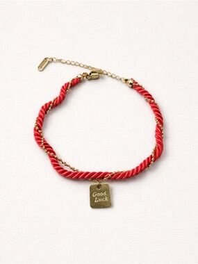 Good Luck Red Twisted Cord Bracelet with Gold Charm